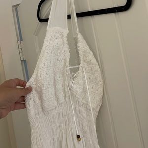 size medium, white high low dress with lace, boho chic